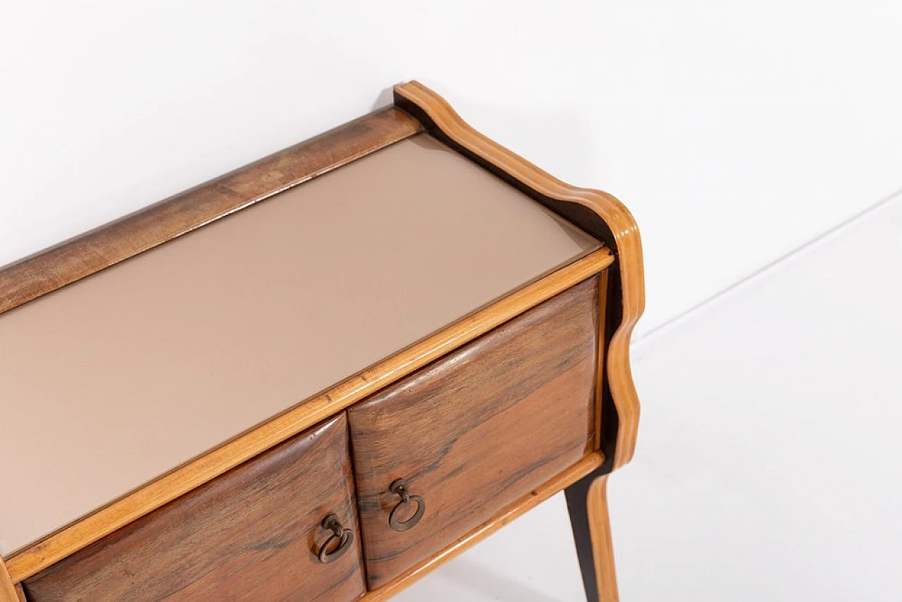 Mid-Century sculptural Nightstand in wood and glass, 1950s 6