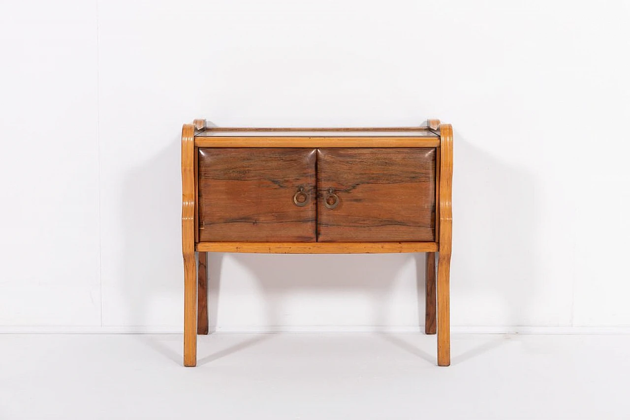 Mid-Century sculptural Nightstand in wood and glass, 1950s 7