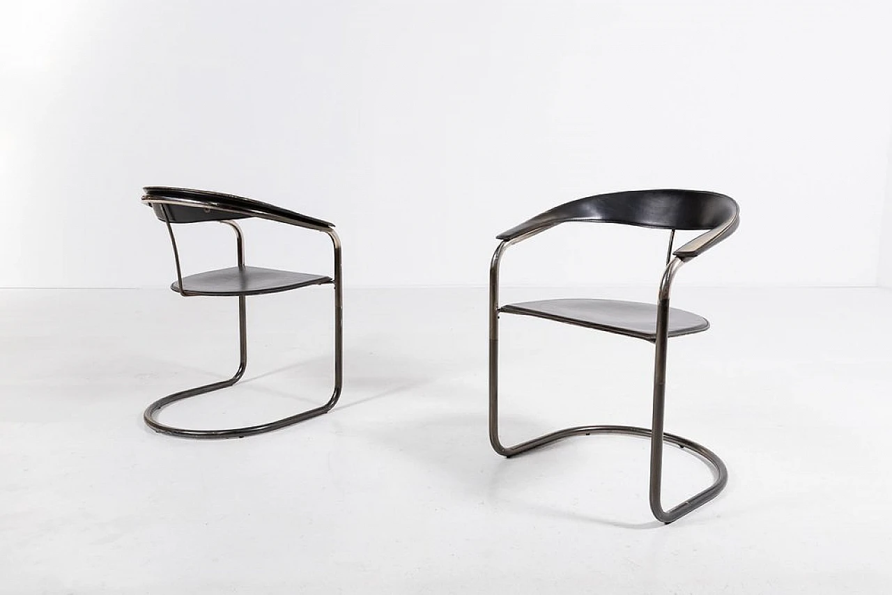 Canasta Chairs by Arrben in black leather, 1980s, Set of 5 4