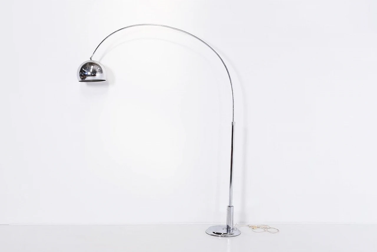 Chrome-plated steel arch floor lamp, 1980s 1