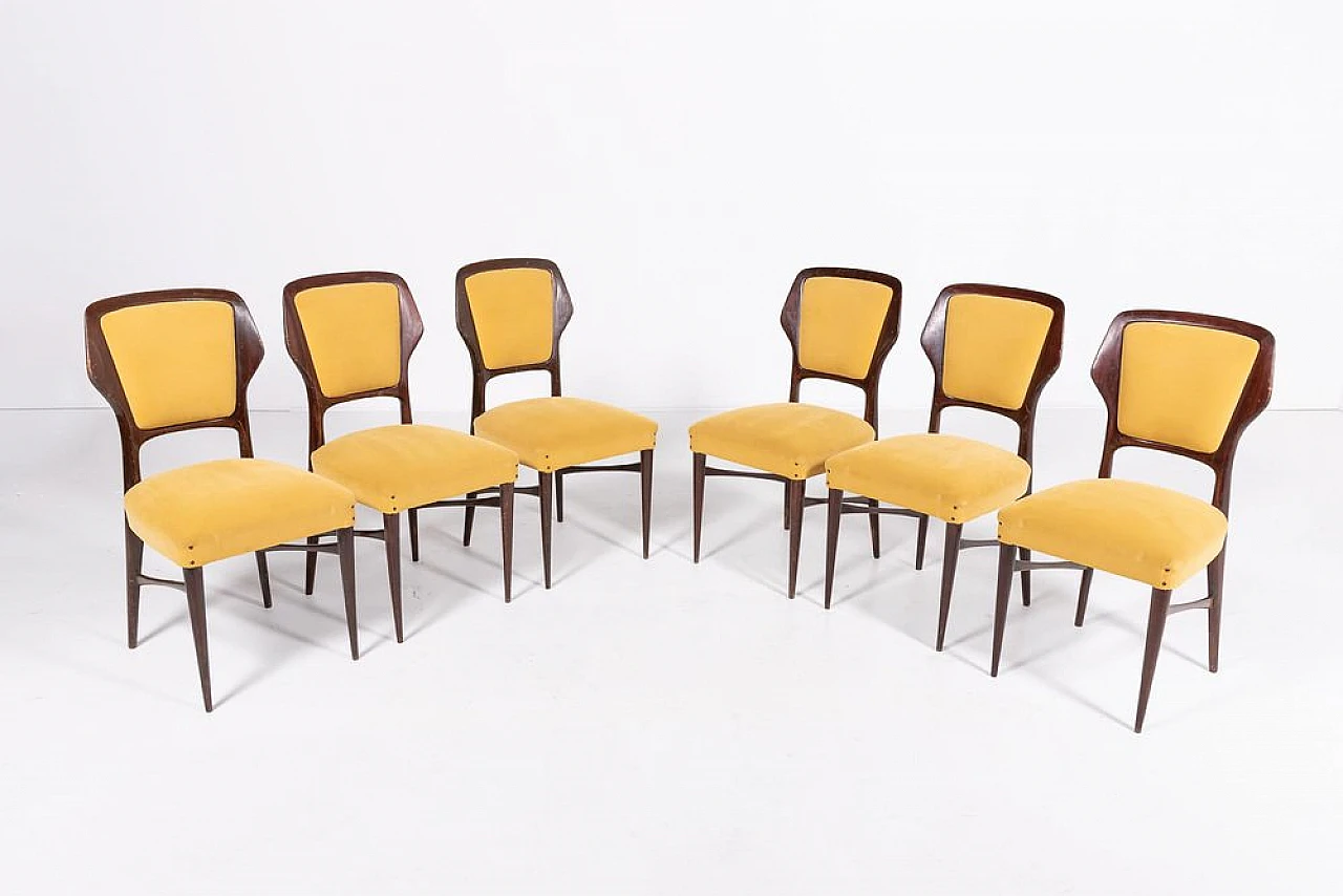 6 Chairs in walnut and velvet by Vittorio Dassi, 1960s 1