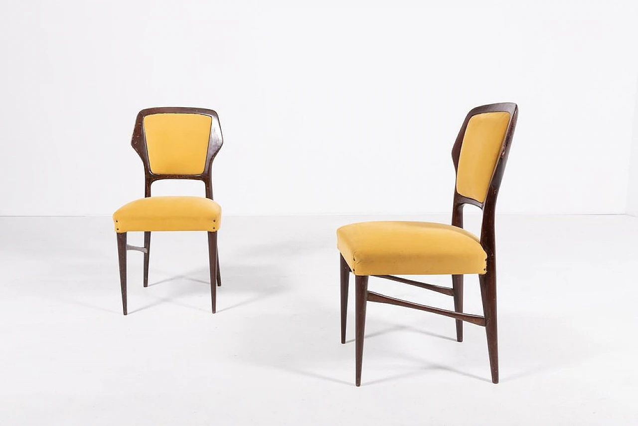 6 Chairs in walnut and velvet by Vittorio Dassi, 1960s 4