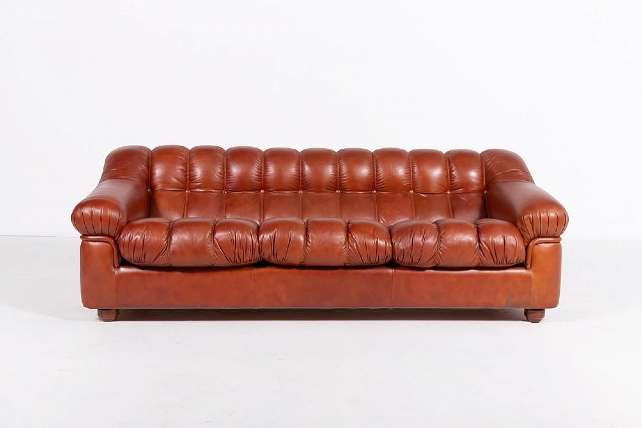 Modern three-seat leather sofa, 1970s 1