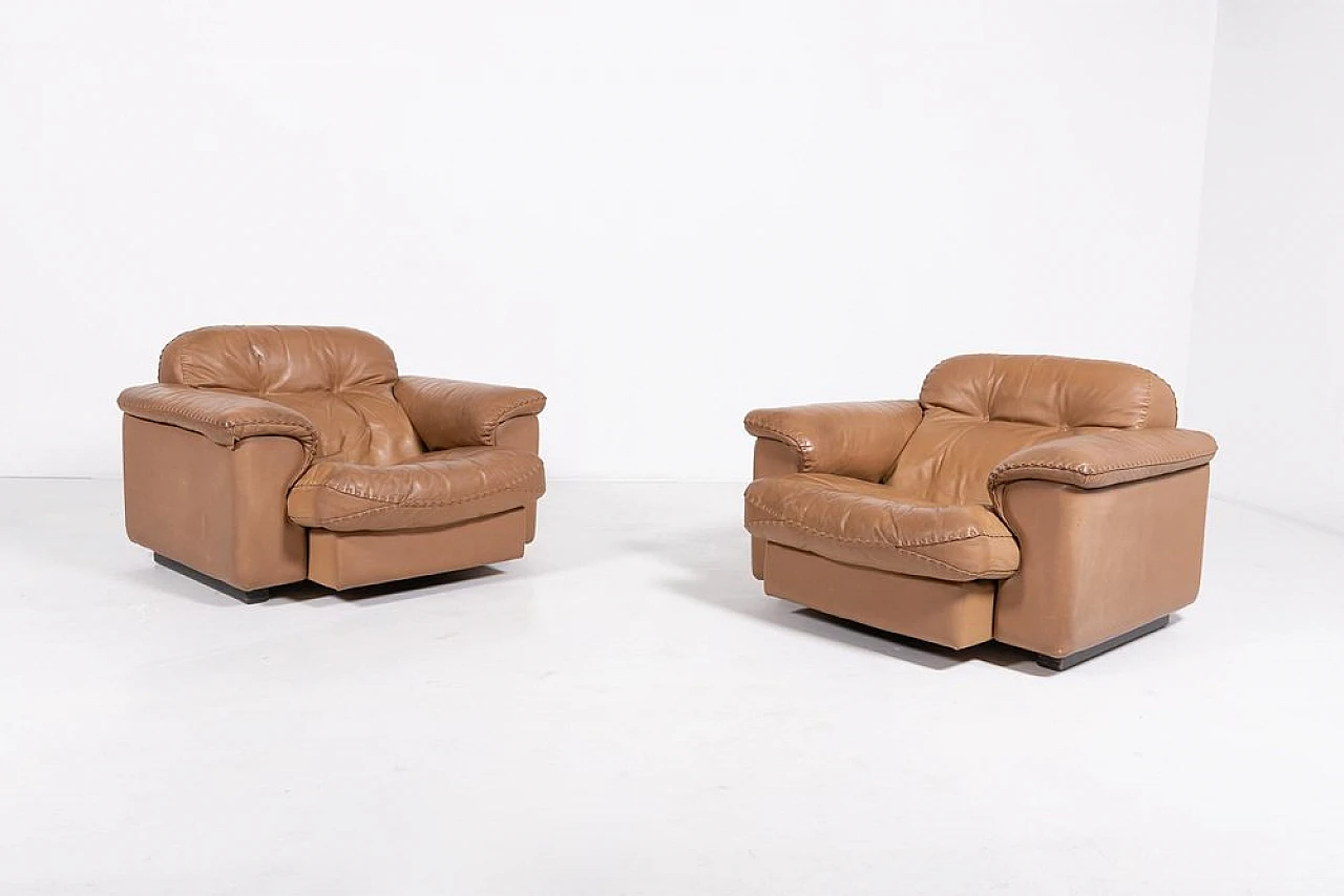 Pair of Ds 101 leather armchairs with pouf by de Sede, 1970s 2