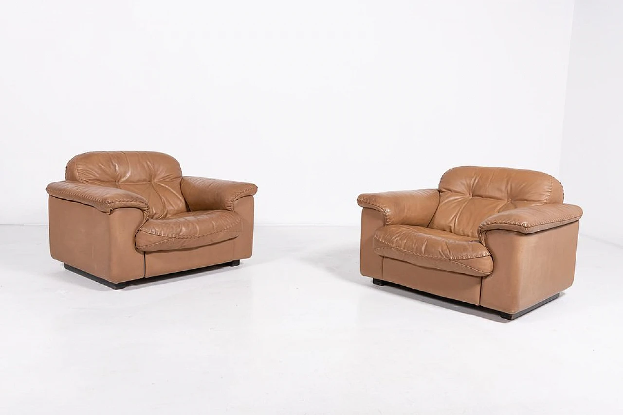 Pair of Ds 101 leather armchairs with pouf by de Sede, 1970s 3