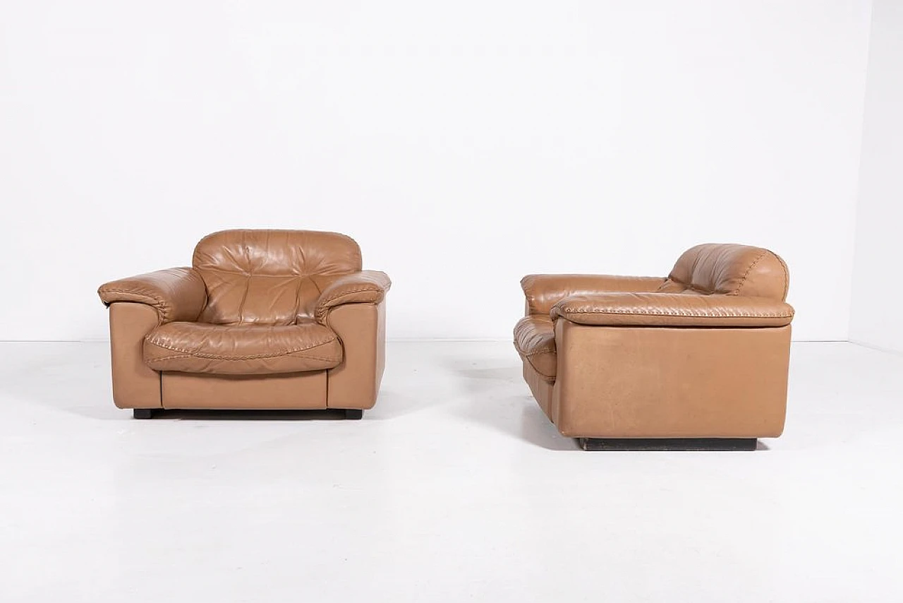 Pair of Ds 101 leather armchairs with pouf by de Sede, 1970s 4