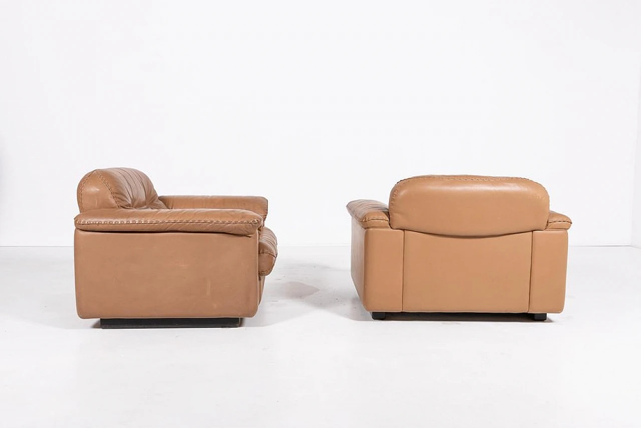 Pair of Ds 101 leather armchairs with pouf by de Sede, 1970s 6