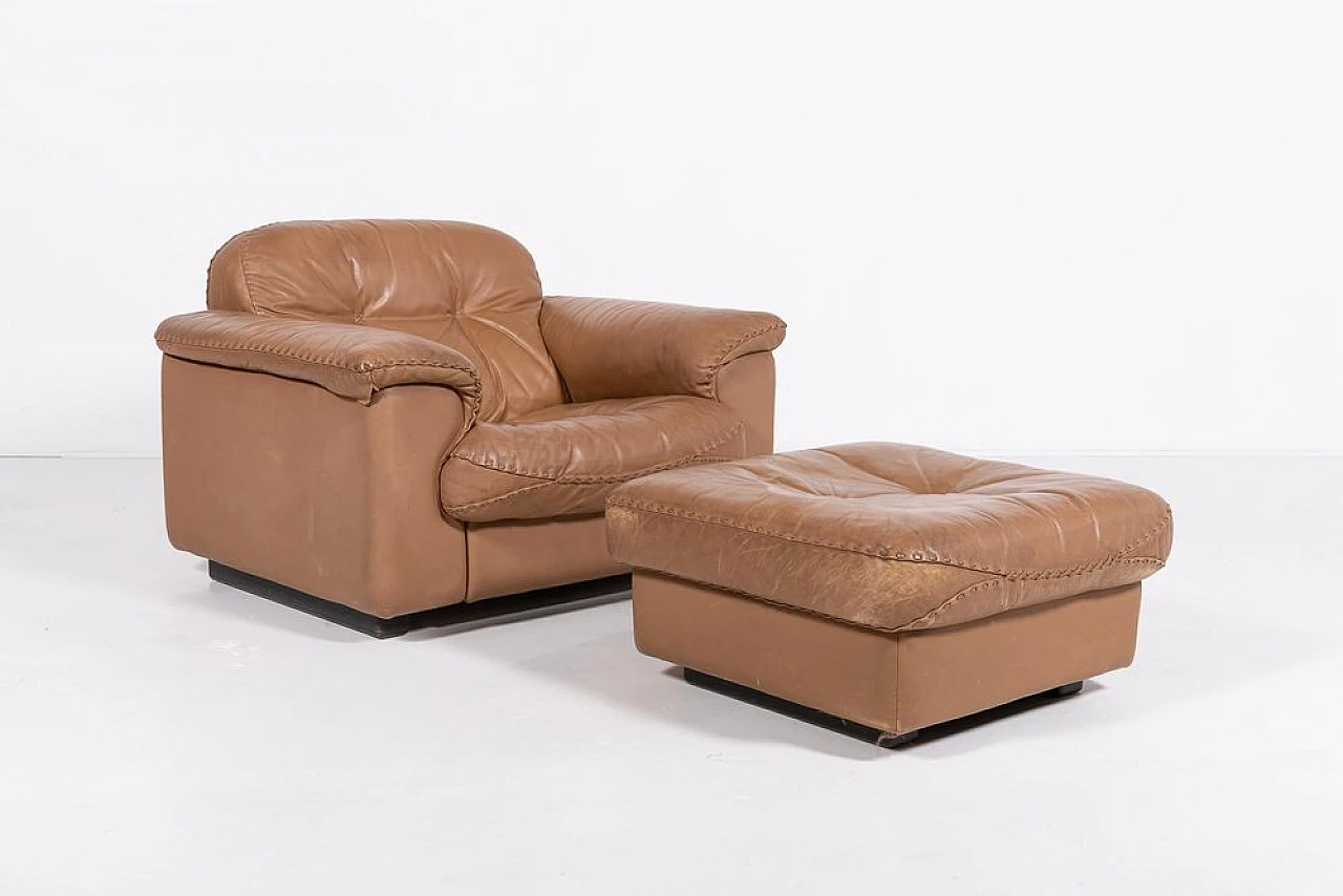 Pair of Ds 101 leather armchairs with pouf by de Sede, 1970s 7