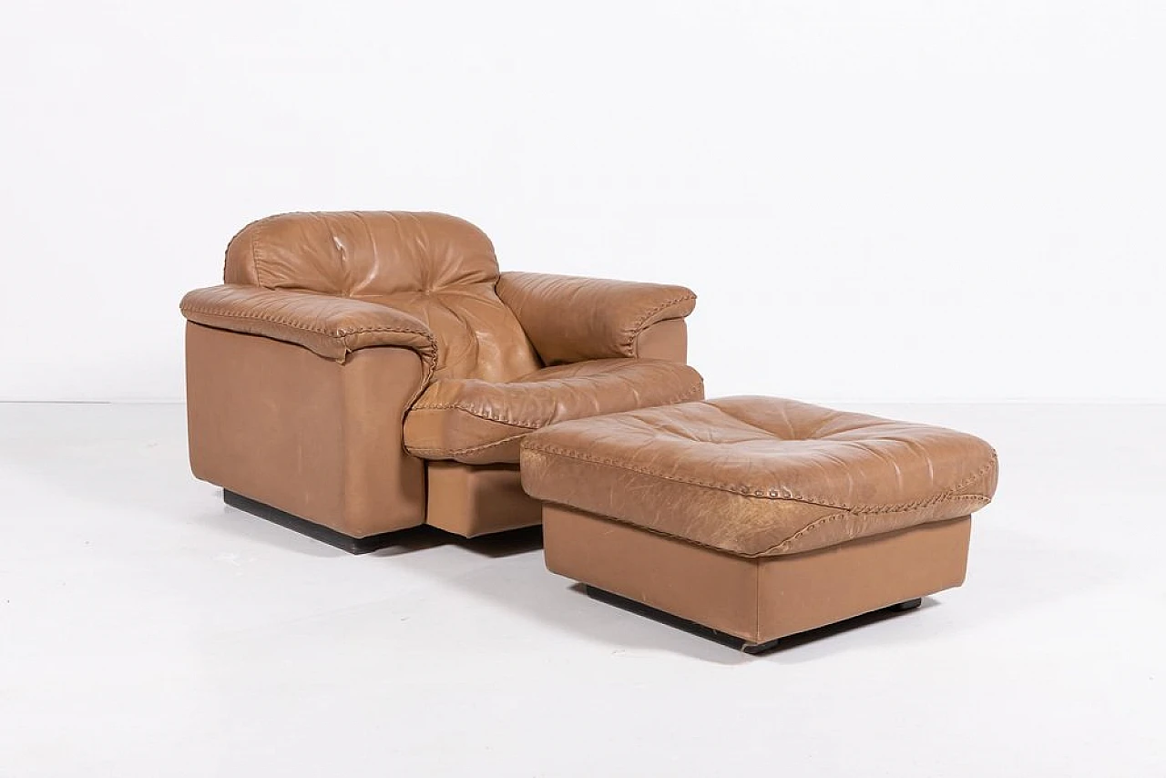 Pair of Ds 101 leather armchairs with pouf by de Sede, 1970s 8