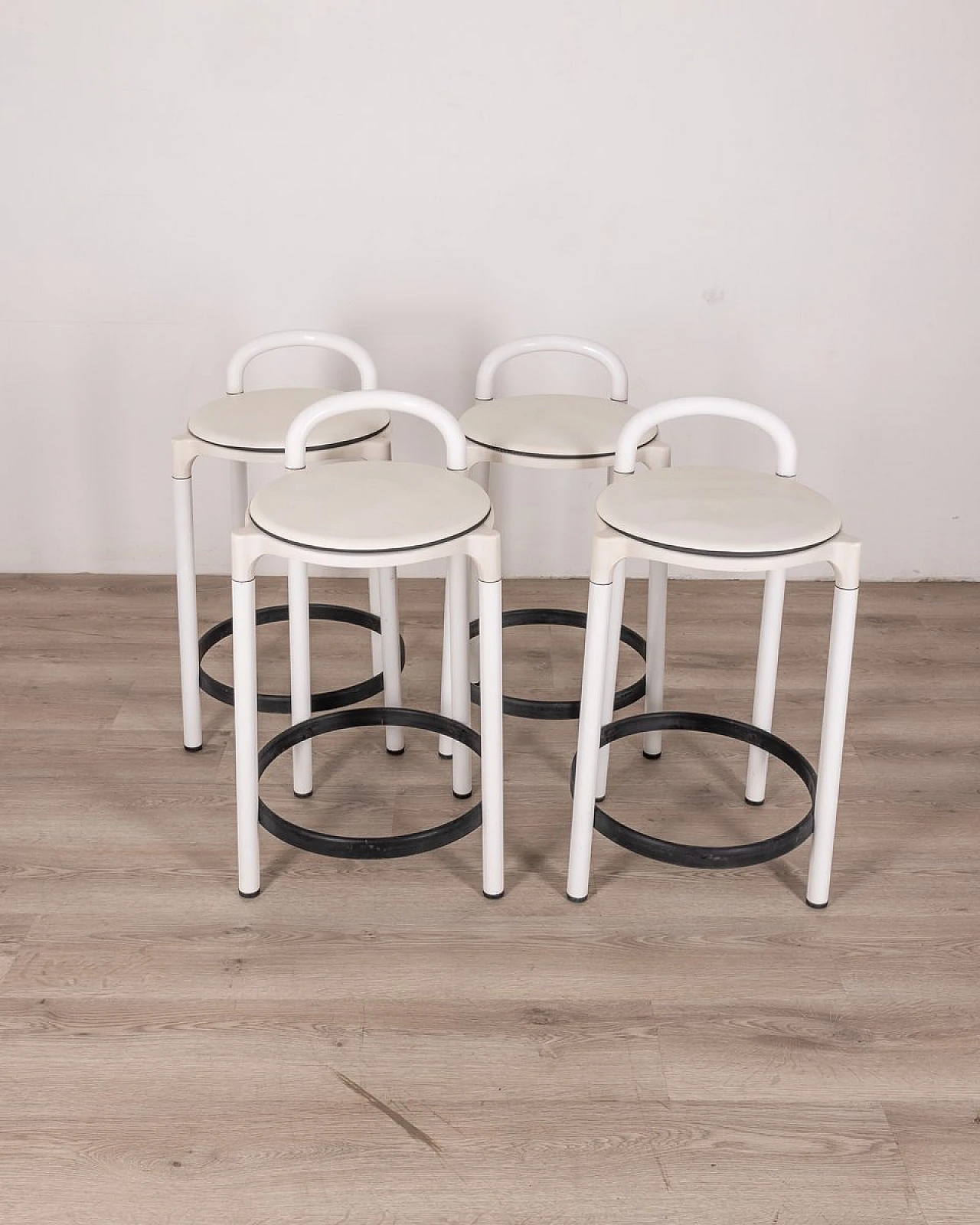 4 Polo stools in leather & metal by C. Ferrieri for Kartell, 1970s 1