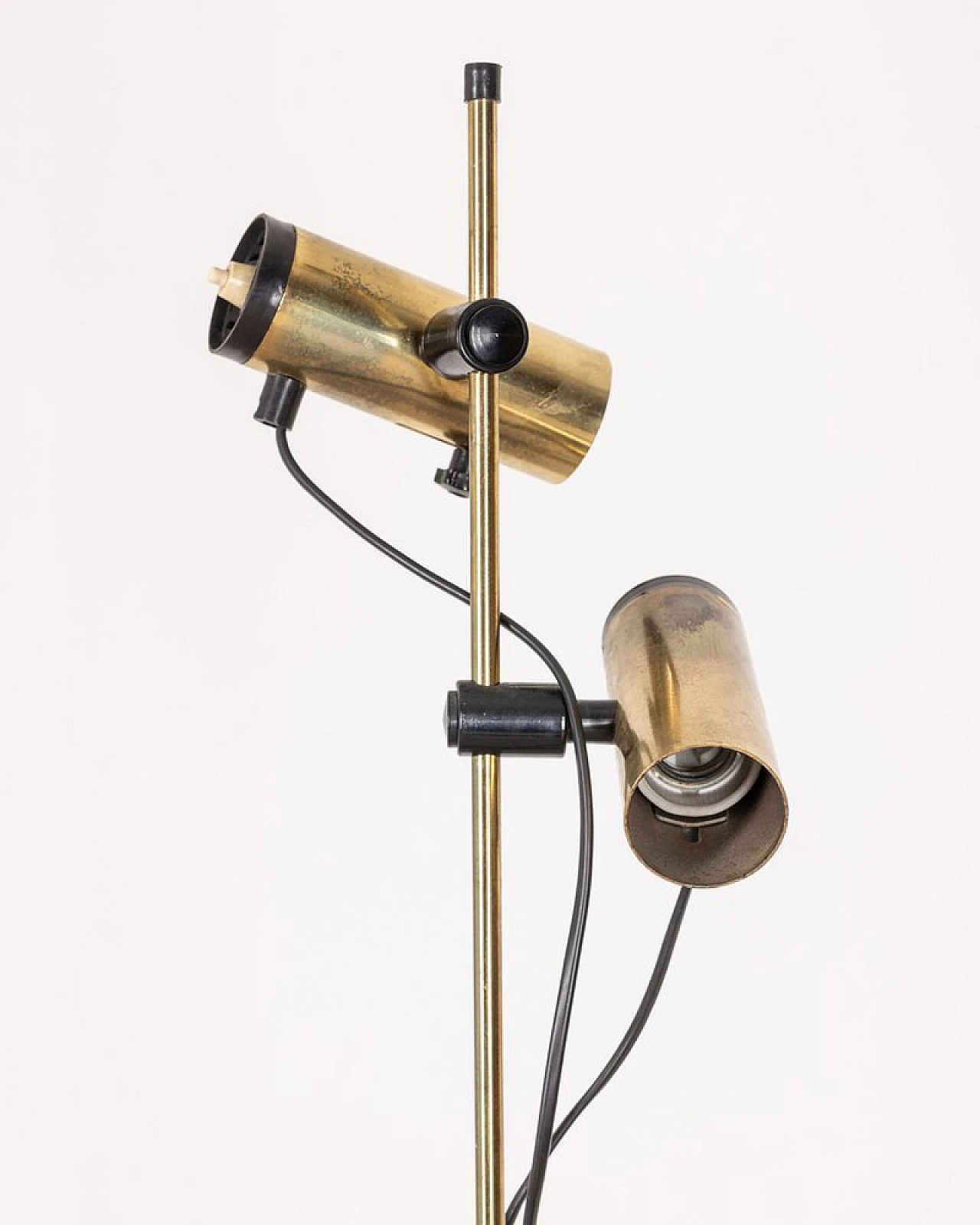 Two-lights floor lamp in golden brass and plastic inserts, 1970s 2