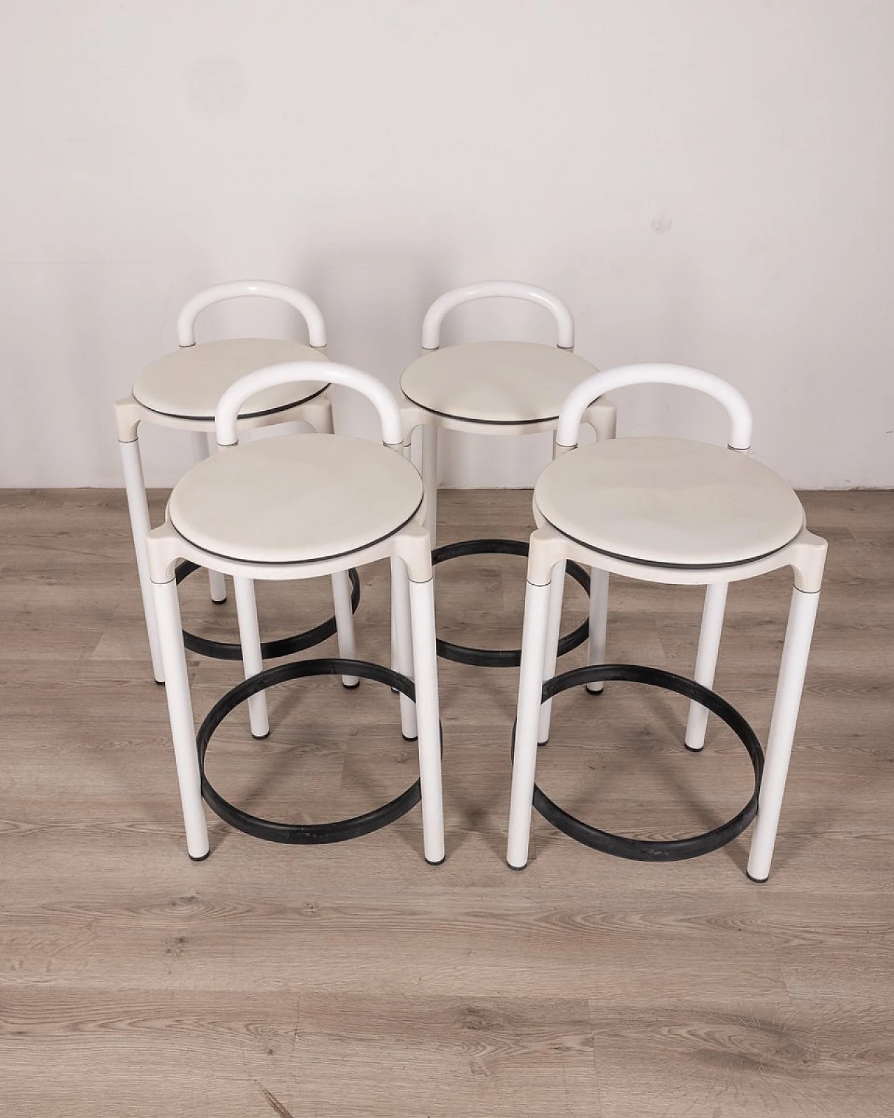 4 Polo stools in leather & metal by C. Ferrieri for Kartell, 1970s 2