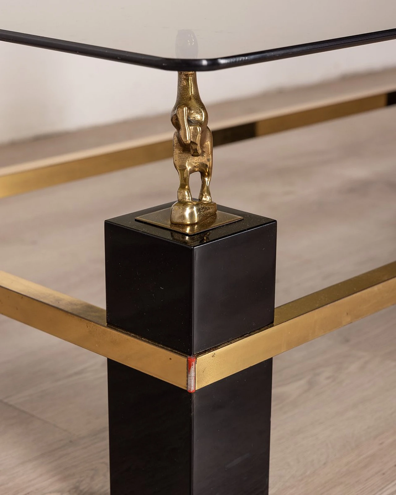 Glass and brass coffee table with horses by Maison Charles, 1970s 4