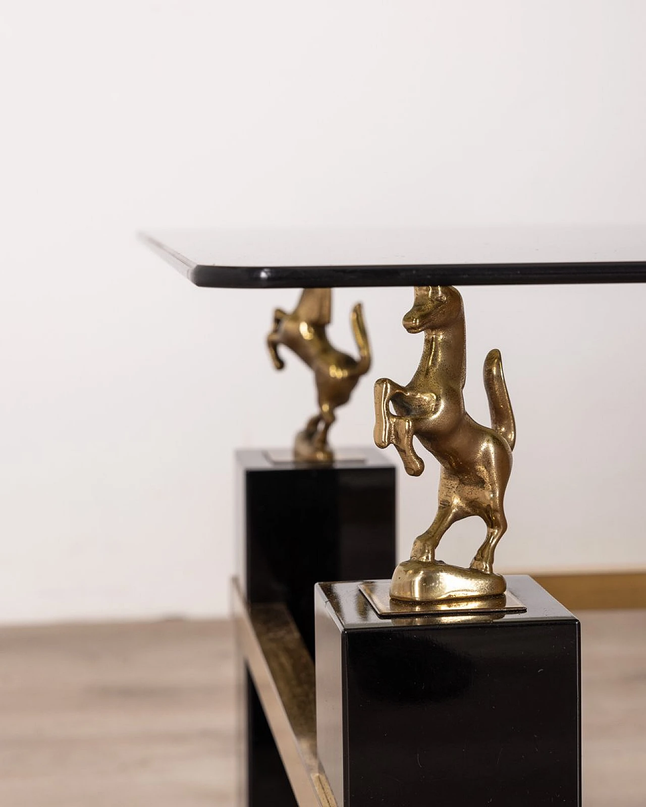 Glass and brass coffee table with horses by Maison Charles, 1970s 6