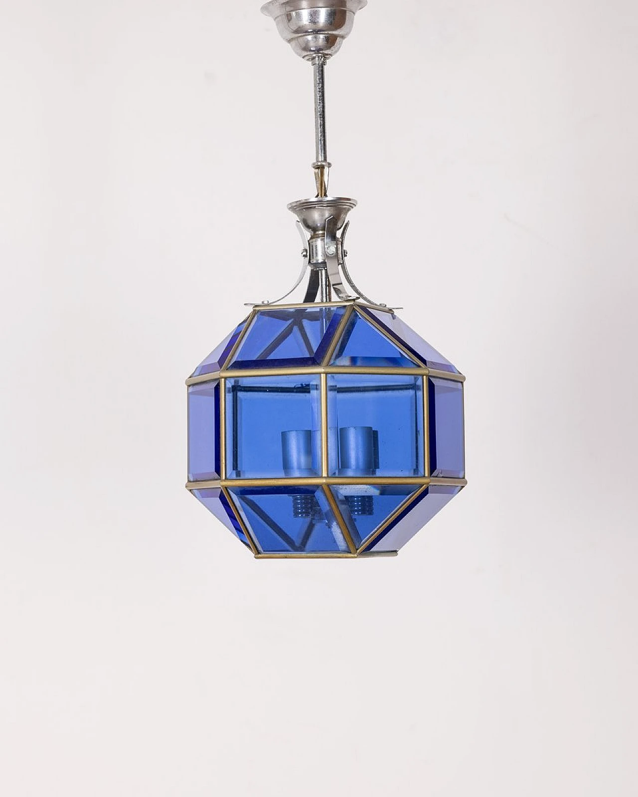 Lampadario in vetro blu, anni '60 1