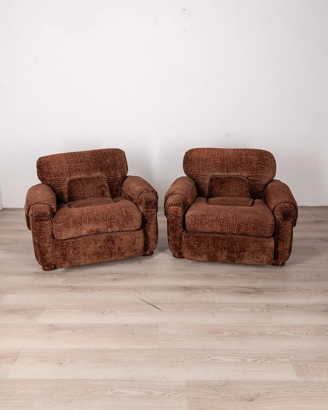 Pair of brown velvet armchairs, 1960s 1