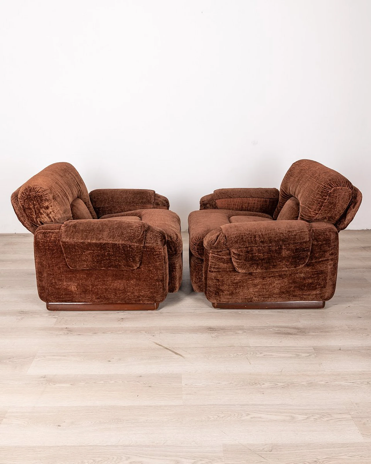 Pair of brown velvet armchairs, 1960s 2