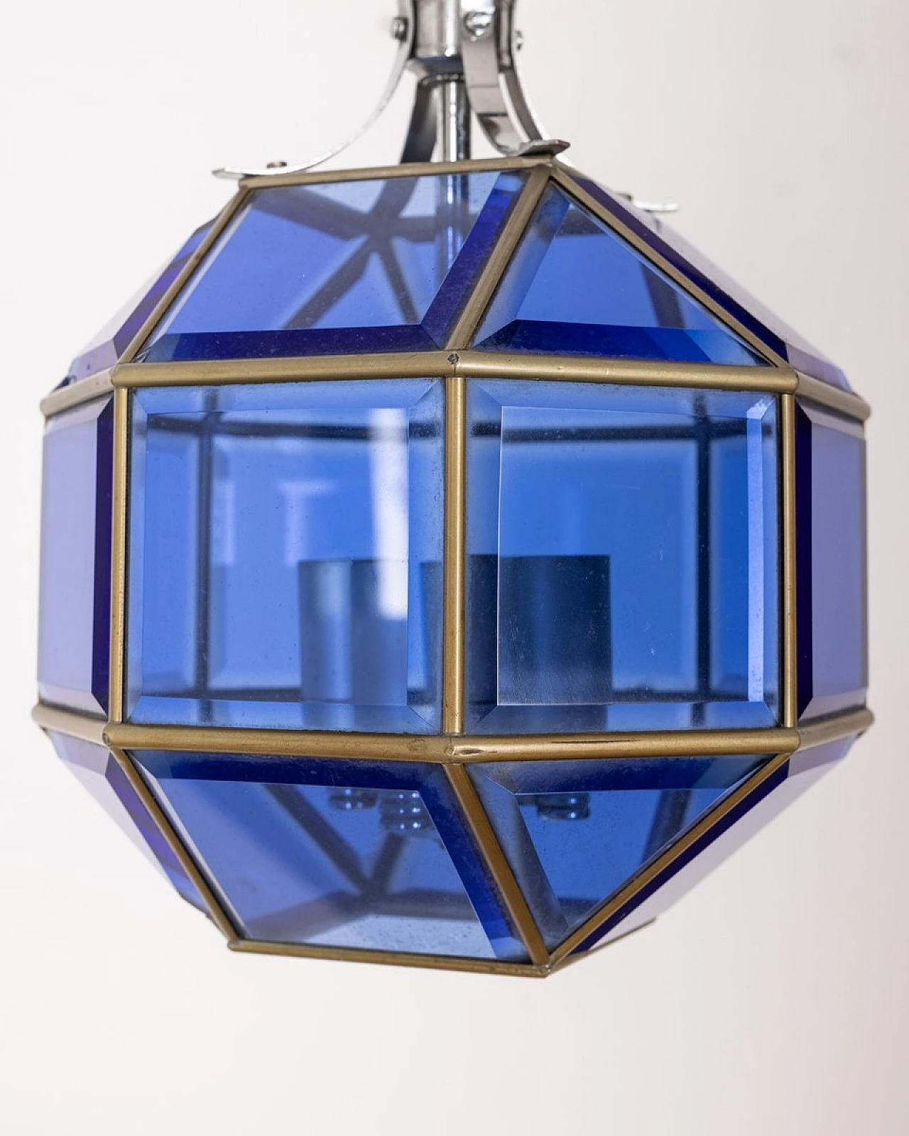 Lampadario in vetro blu, anni '60 3