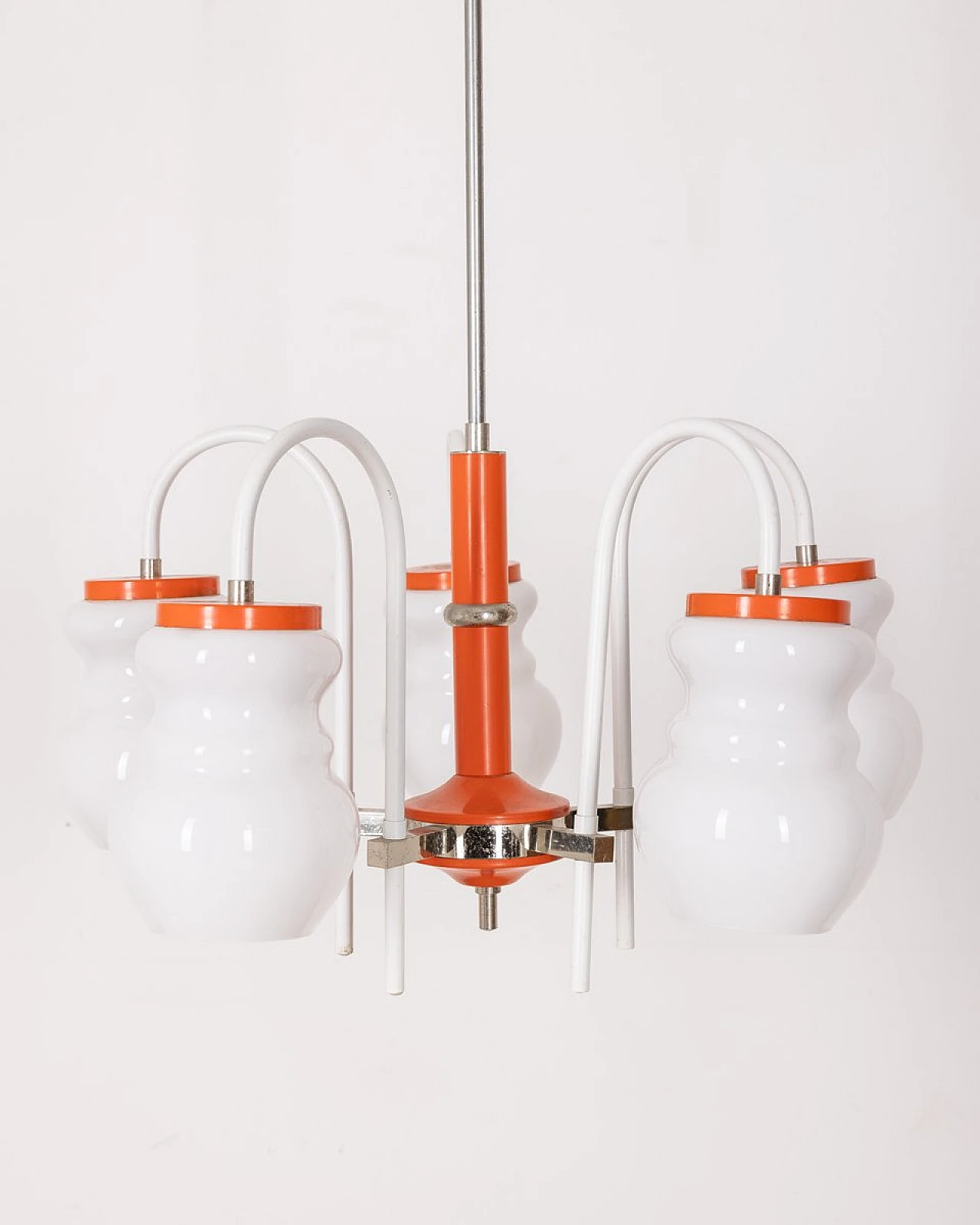 Orange metal and glass chandelier, 1970s 2