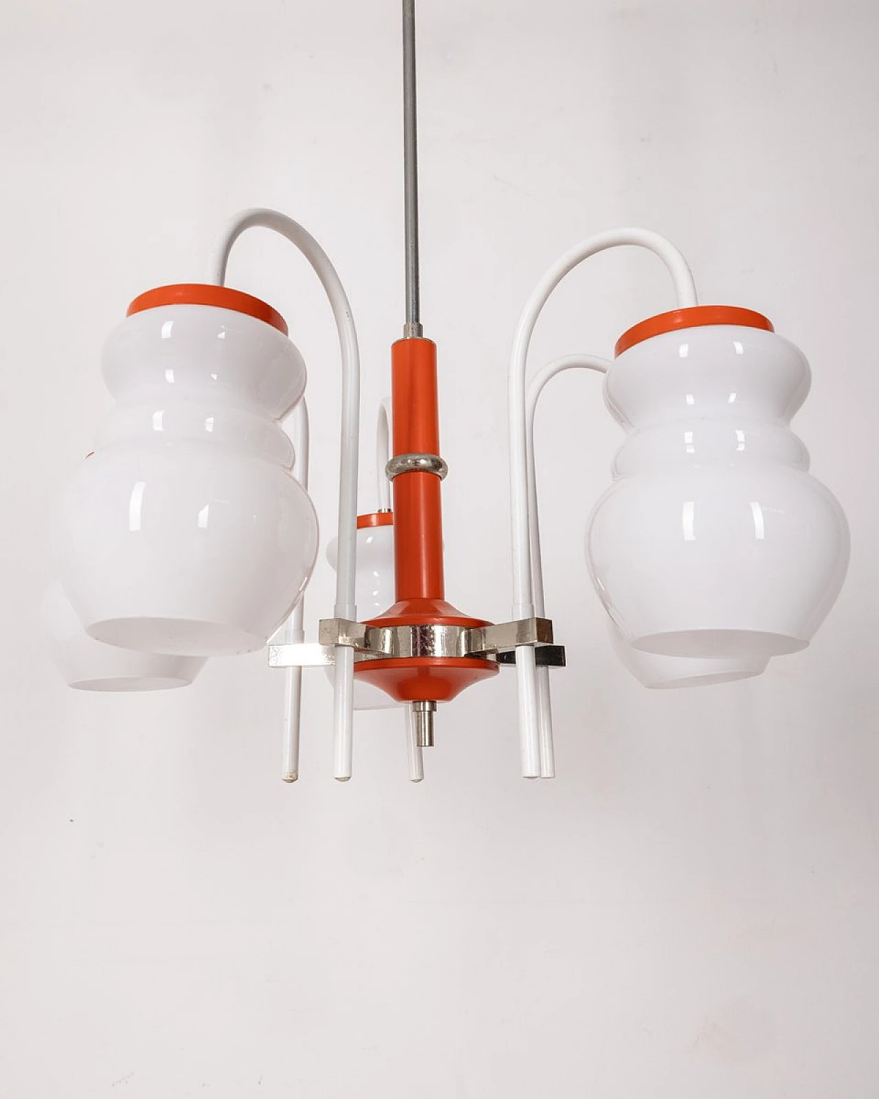 Orange metal and glass chandelier, 1970s 3