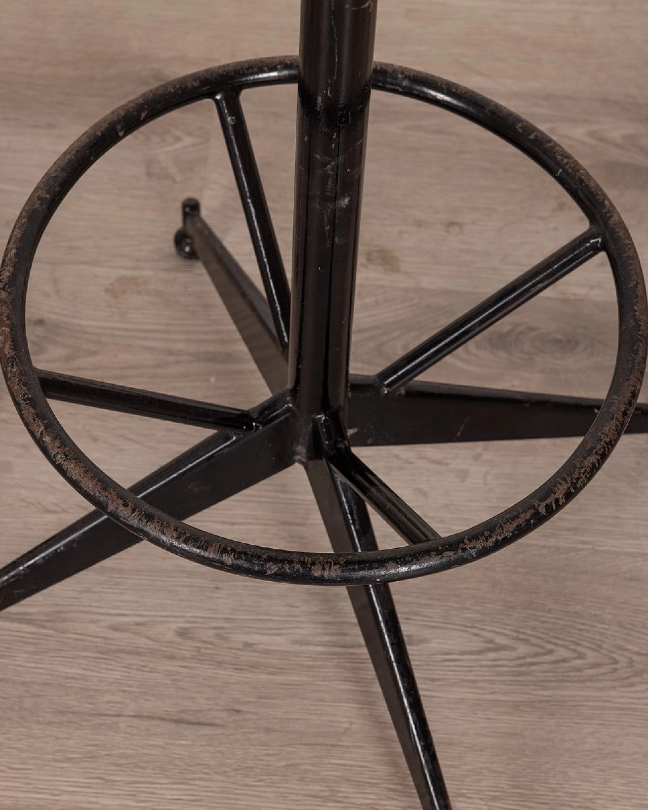 Pair of adjustable stools with wooden seat & metal structure, 1960s 7