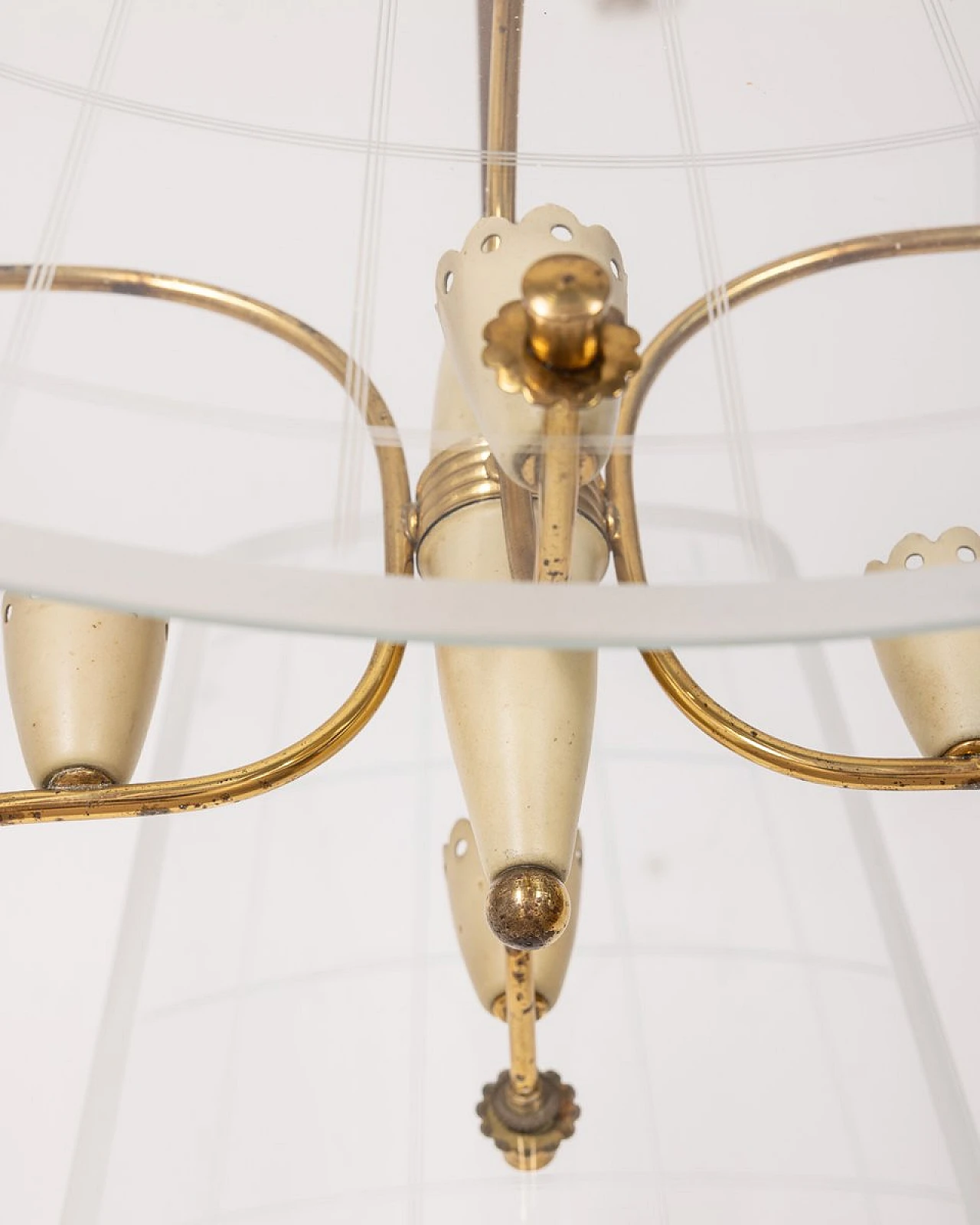 Brass and decorated glass pendant lamp, 1950s 8