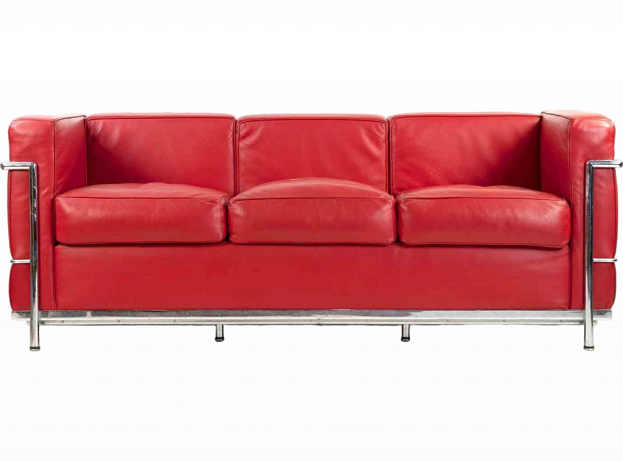 Le Corbusier (Charles Edouard Jeanneret Gris), Vintage Red LC2 Sofa 1960s-1970s 9