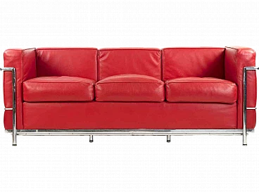 Le Corbusier (Charles Edouard Jeanneret Gris), Vintage Red LC2 Sofa 1960s-1970s