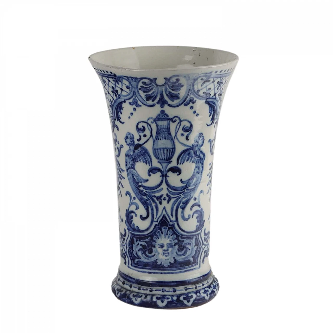 Vaso in maiolica decorato in monocromia del blu di Gien, fine '700 1