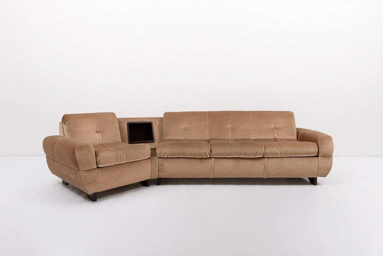 Curved sofa in mahogany and fabric, 1960s 1