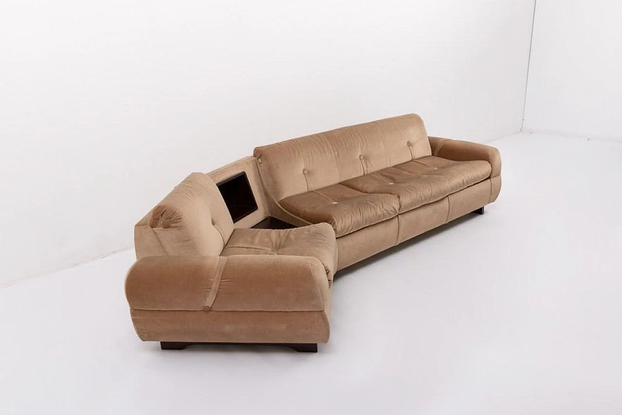 Curved sofa in mahogany and fabric, 1960s 2