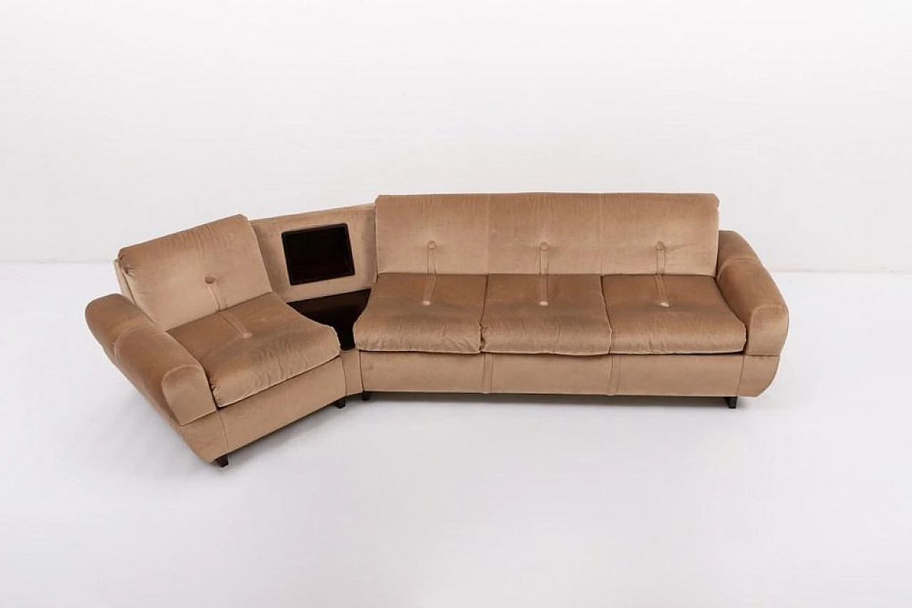 Curved sofa in mahogany and fabric, 1960s 3