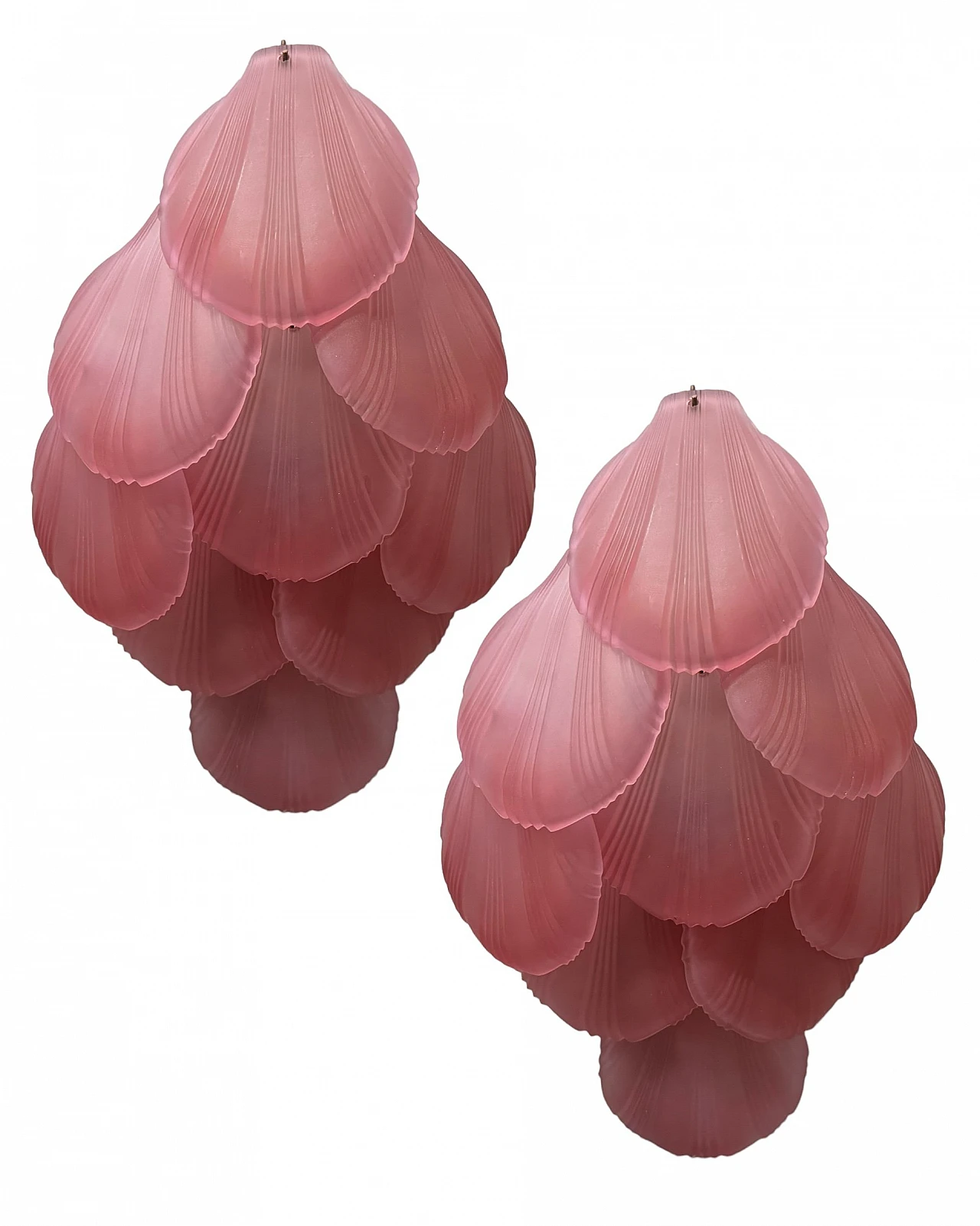 Pair of pink glass shell wall sconces, 1980s 1