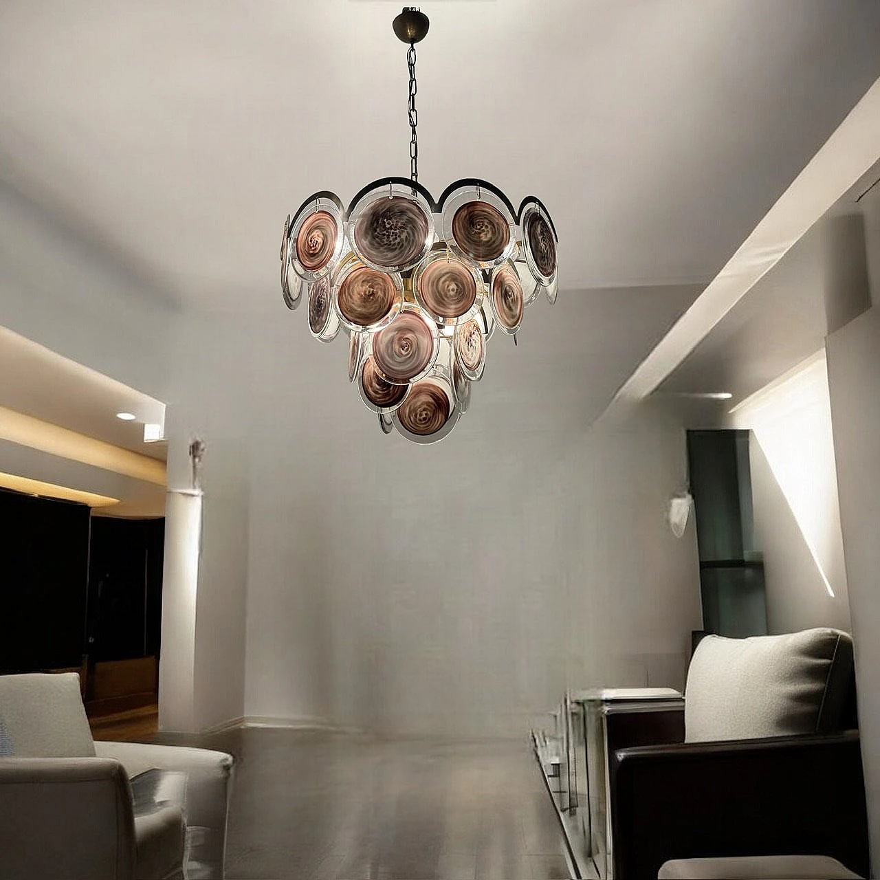 Murano glass disc chandelier, 1970s 4