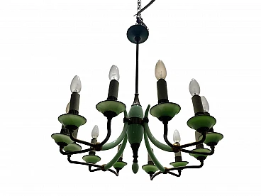 Bronze and opaline glass chandelier, 1950s