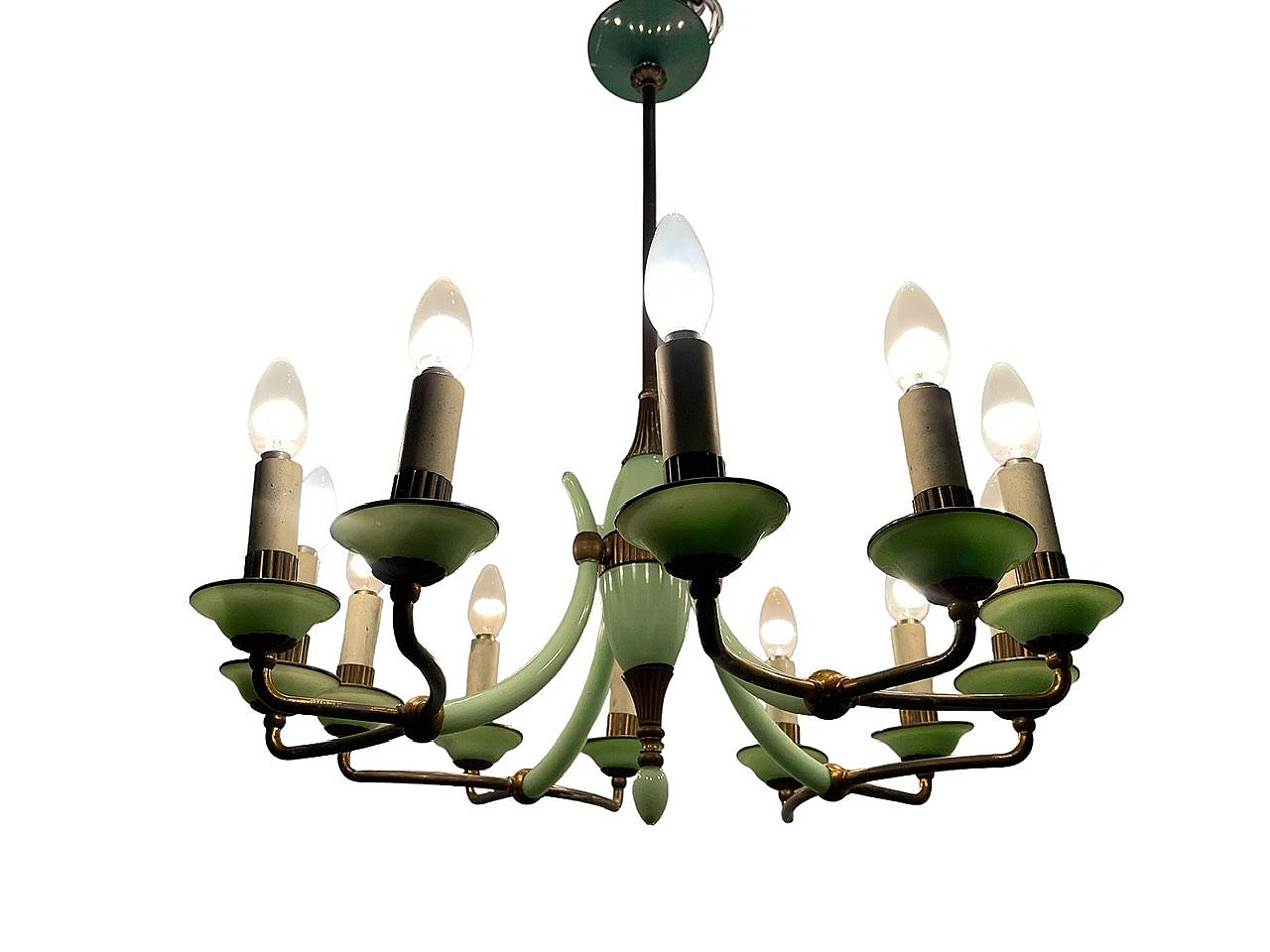 Bronze and opaline glass chandelier, 1950s 7