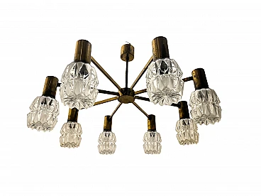 Brass and crystal chandelier by Kaiser Idell, 1960s