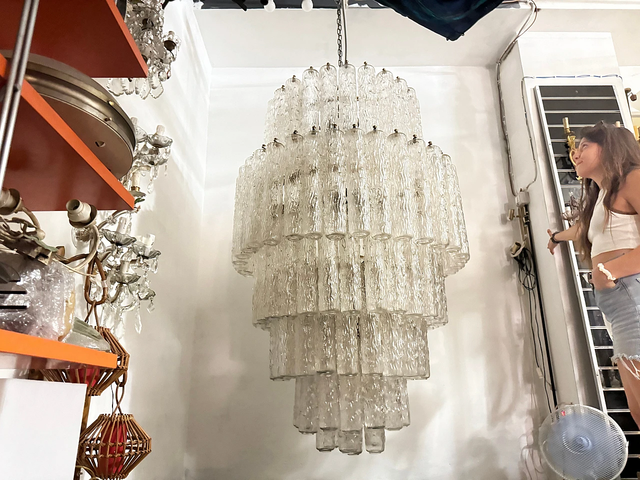 Murano glass tube chandelier by Paolo Venini, 1960s 7