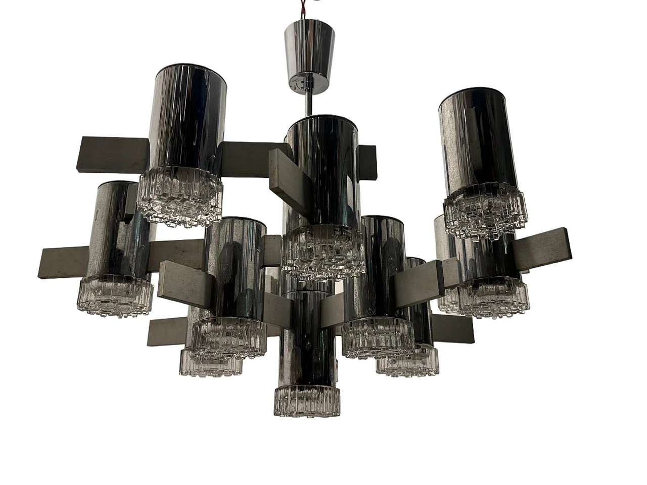 15-light chrome-plated crystal chandelier by G. Sciolari, 1970s 1