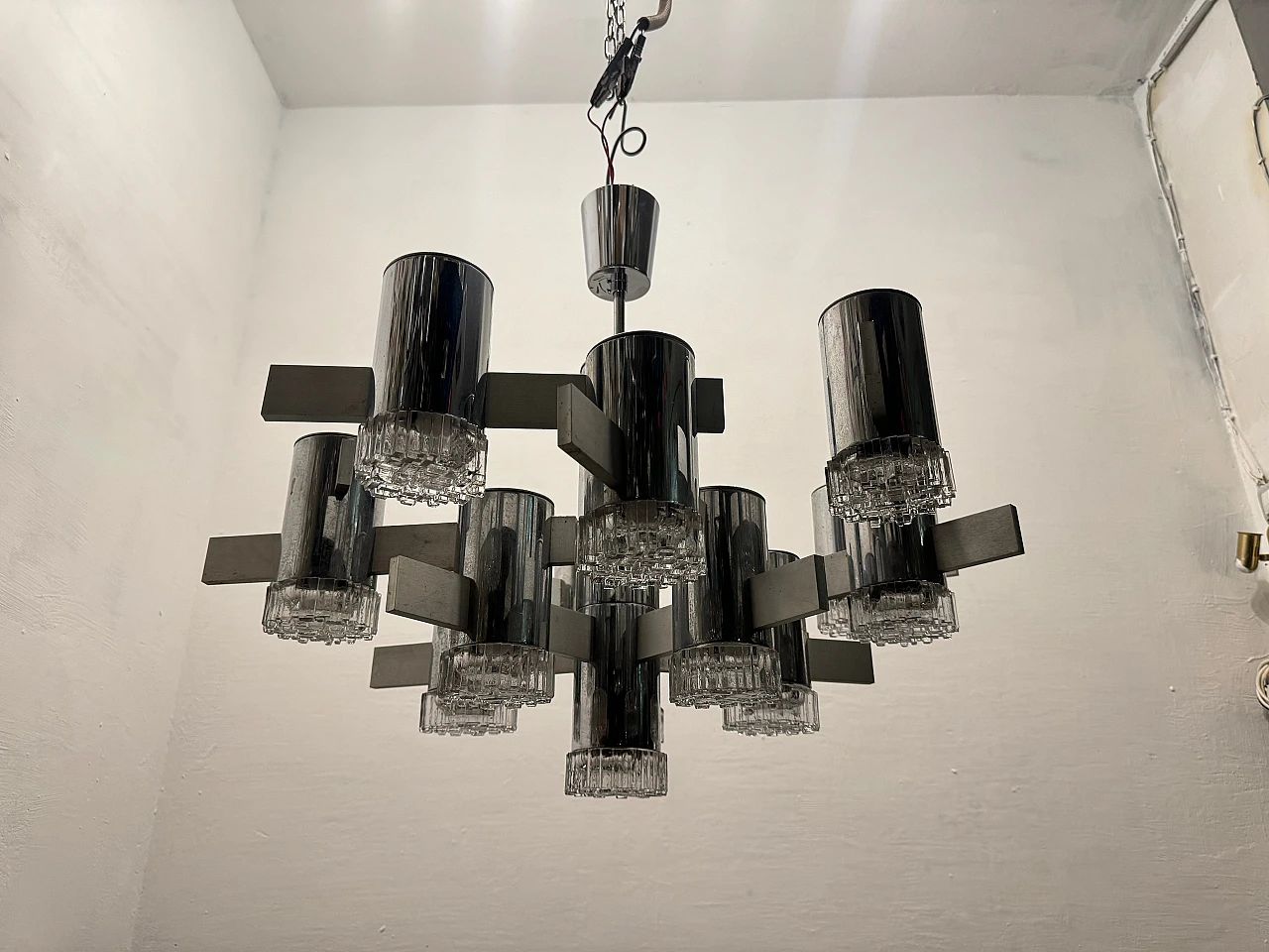 15-light chrome-plated crystal chandelier by G. Sciolari, 1970s 9