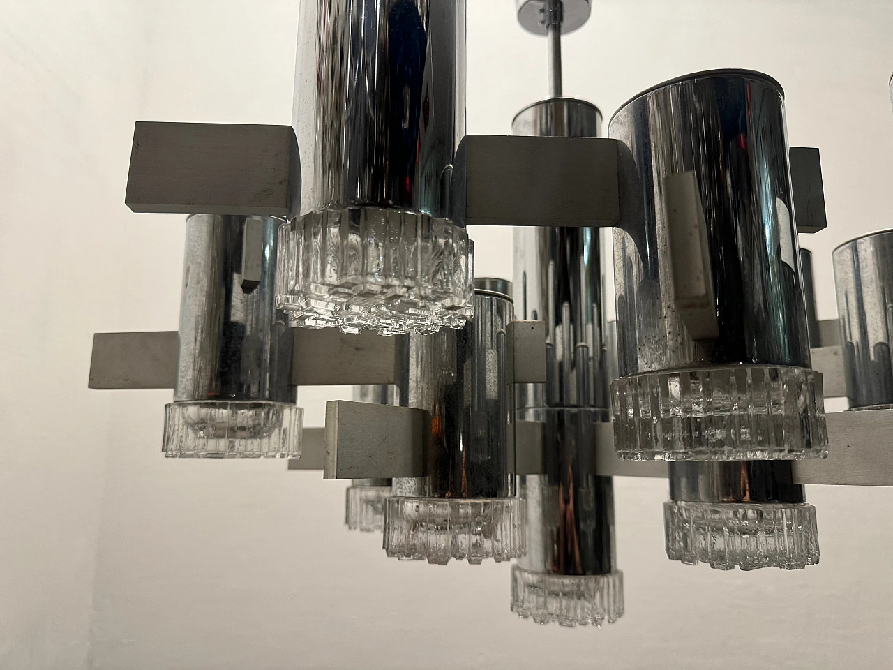 15-light chrome-plated crystal chandelier by G. Sciolari, 1970s 10