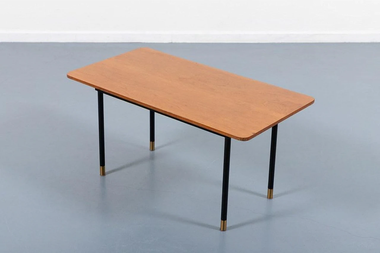 Mid-Century coffee table in wood, brass and steel, 1950s 1