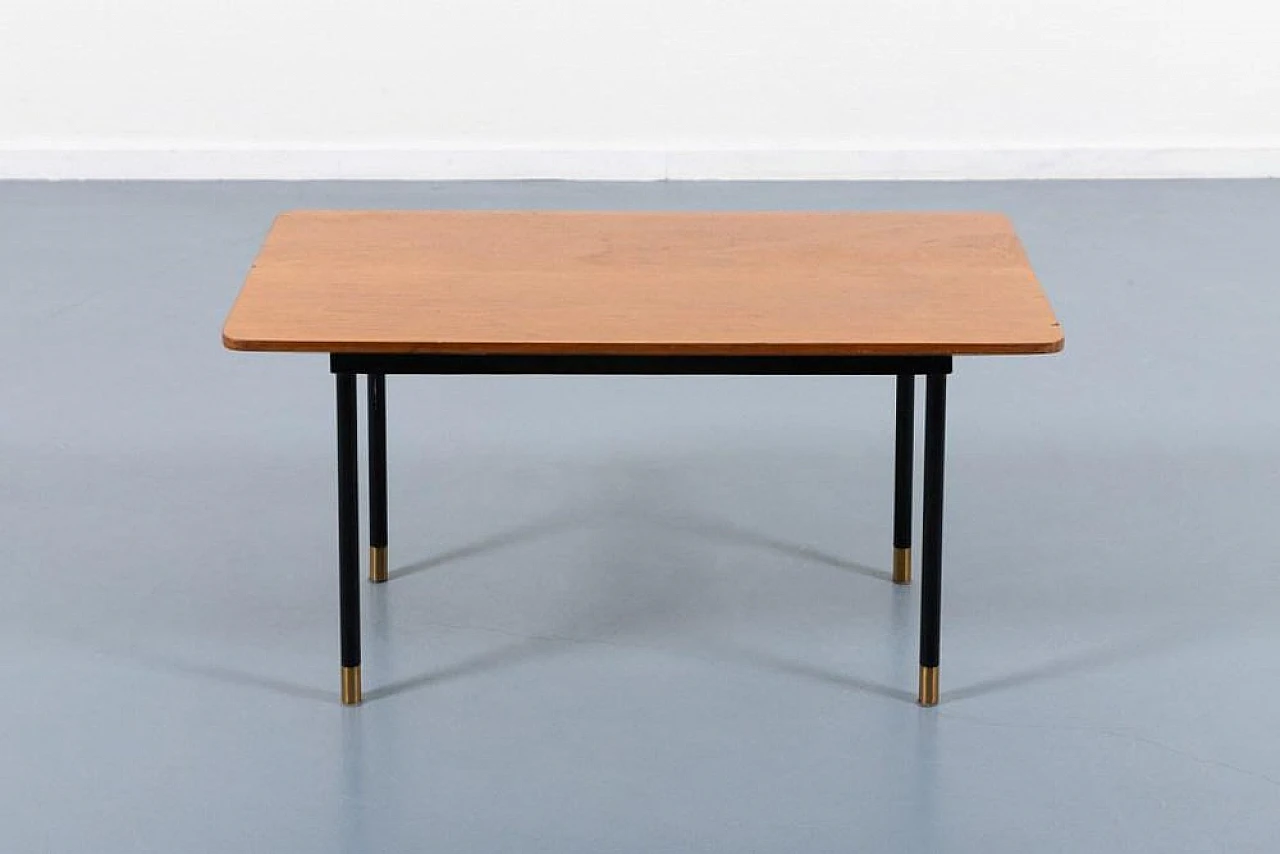 Mid-Century coffee table in wood, brass and steel, 1950s 3