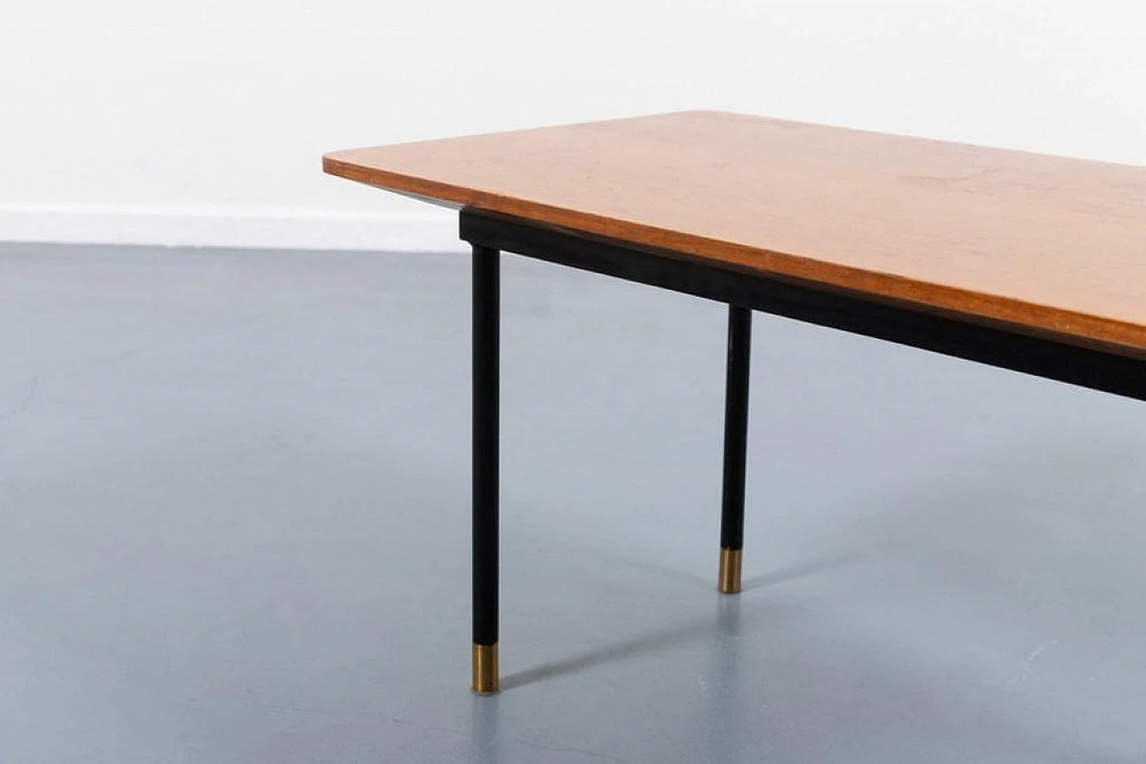 Mid-Century coffee table in wood, brass and steel, 1950s 6