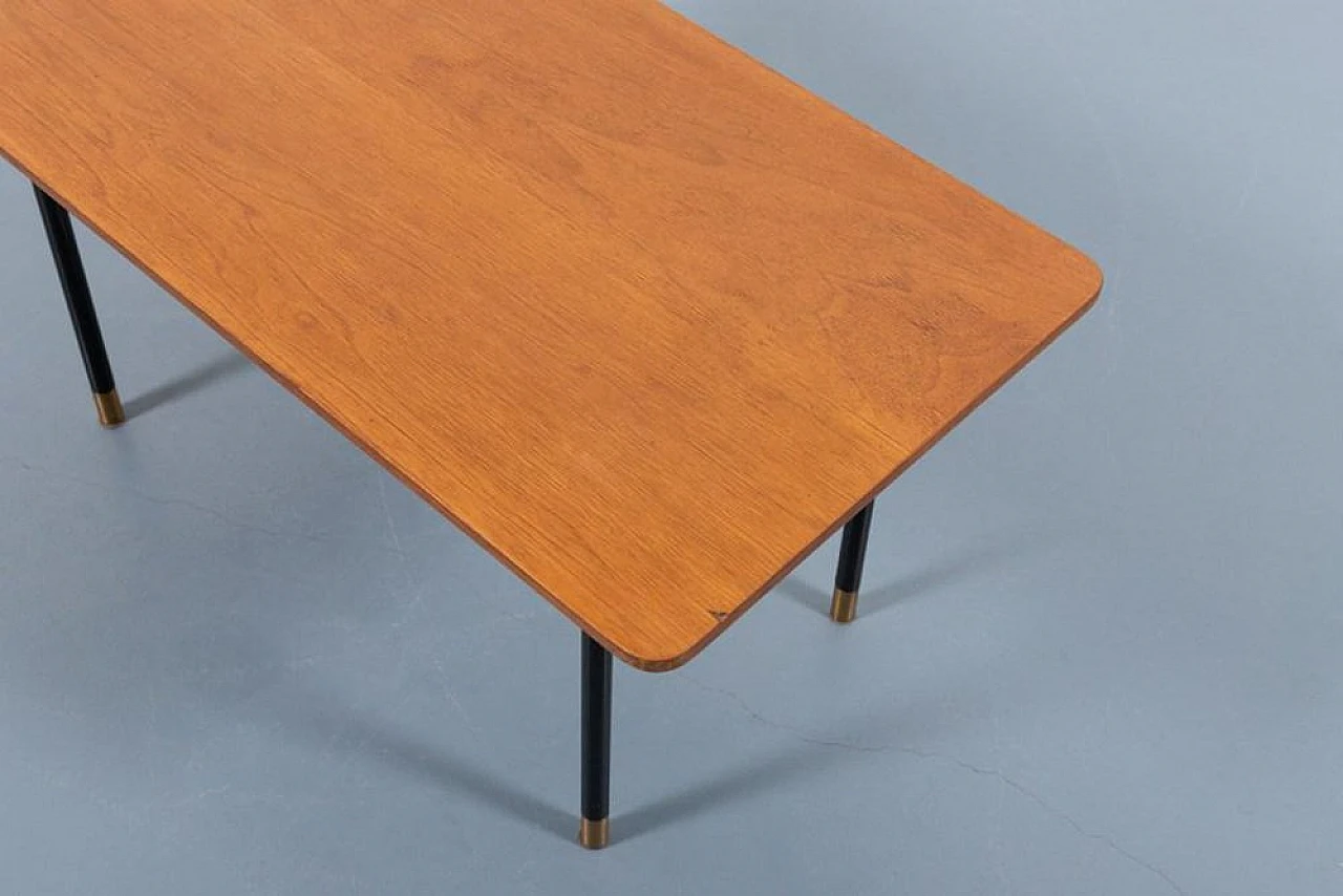 Mid-Century coffee table in wood, brass and steel, 1950s 7