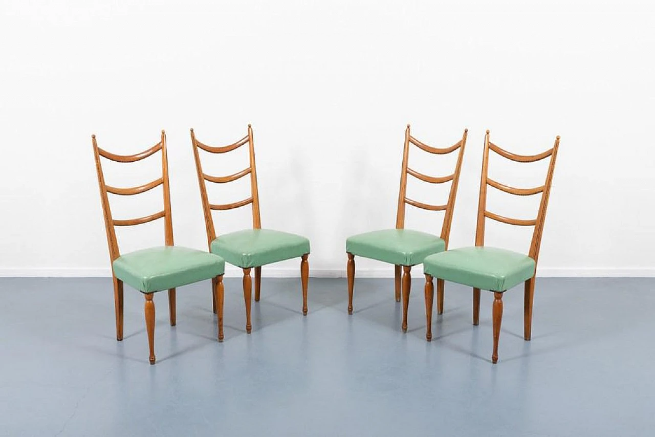 4 Dining chairs in wood and fabric by Paolo Buffa, 1950s 1