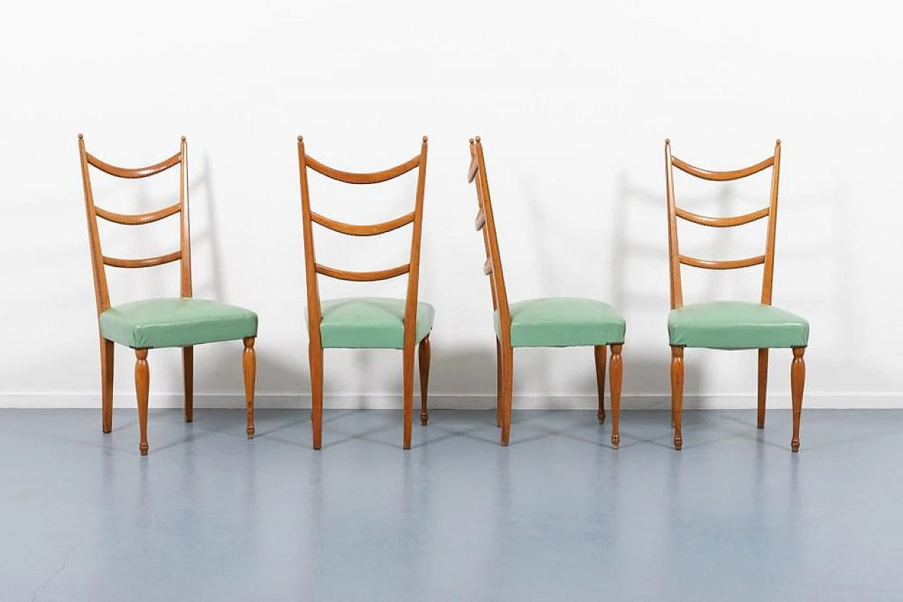 4 Dining chairs in wood and fabric by Paolo Buffa, 1950s 2