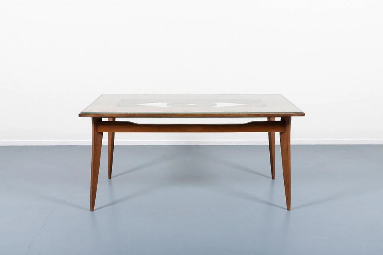 Mid-Century architectural table in walnut and glass, 1950s 1