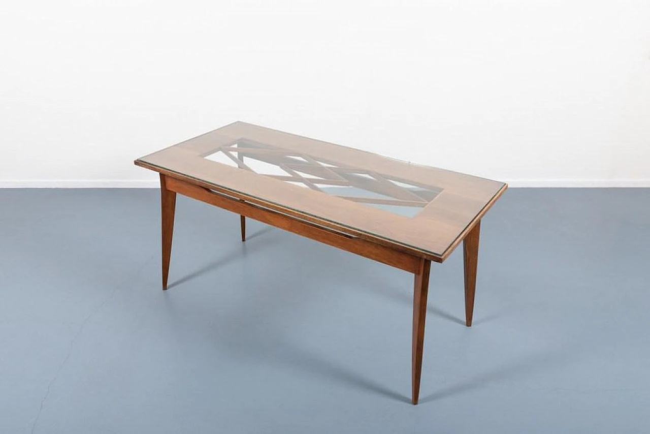 Mid-Century architectural table in walnut and glass, 1950s 2