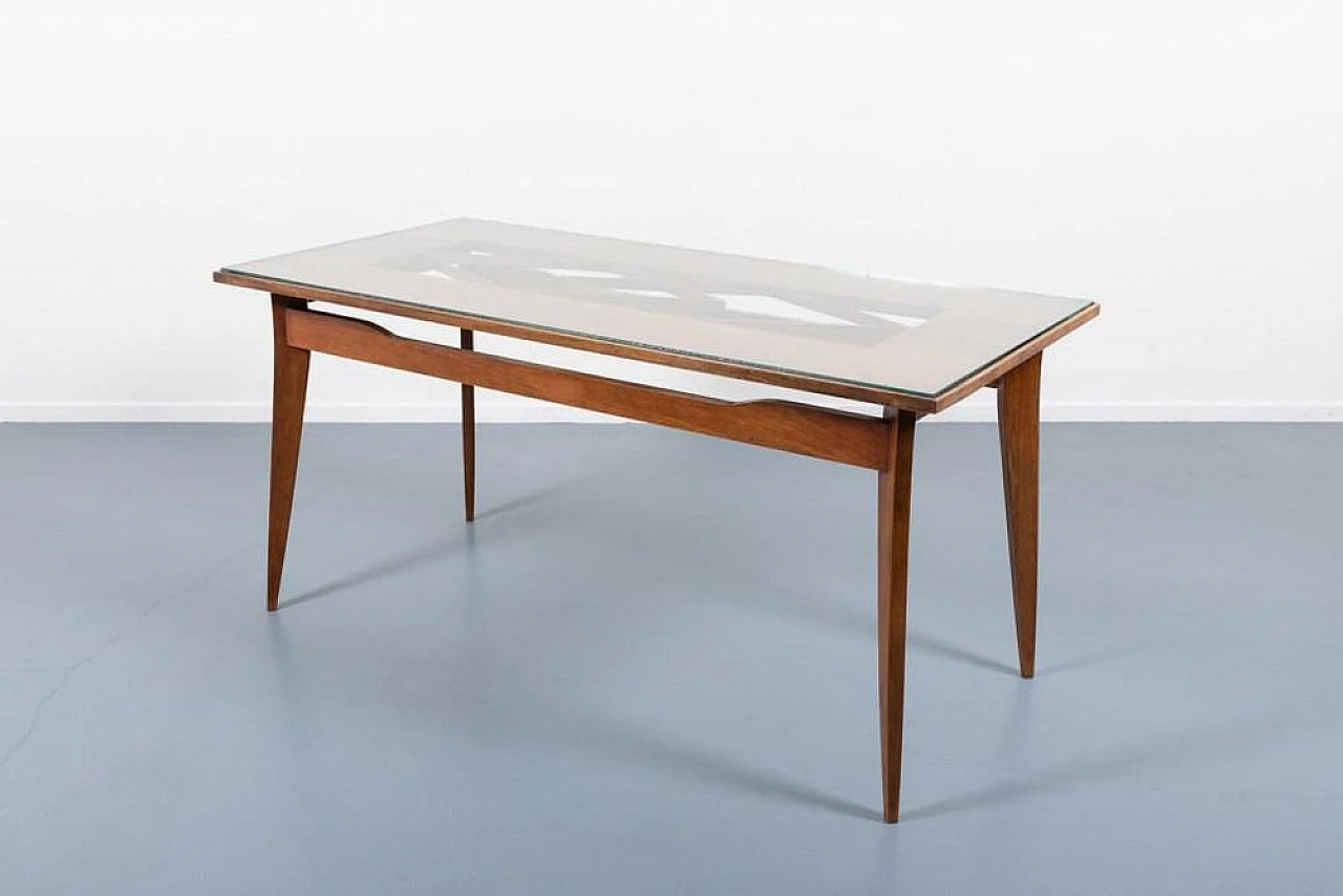 Mid-Century architectural table in walnut and glass, 1950s 3